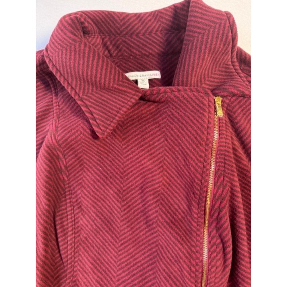 Isaac Mizrahi Live Full Zip Moto Fleece Jacket shirt 3X Burgundy Striped NWOT - Picture 3 of 14